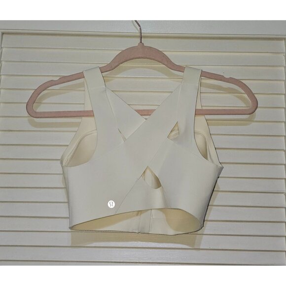 Lululemon Women's Cream Cross-Back Sports Bra With Zip Closure Size 34DD 2592 - Picture 12 of 14